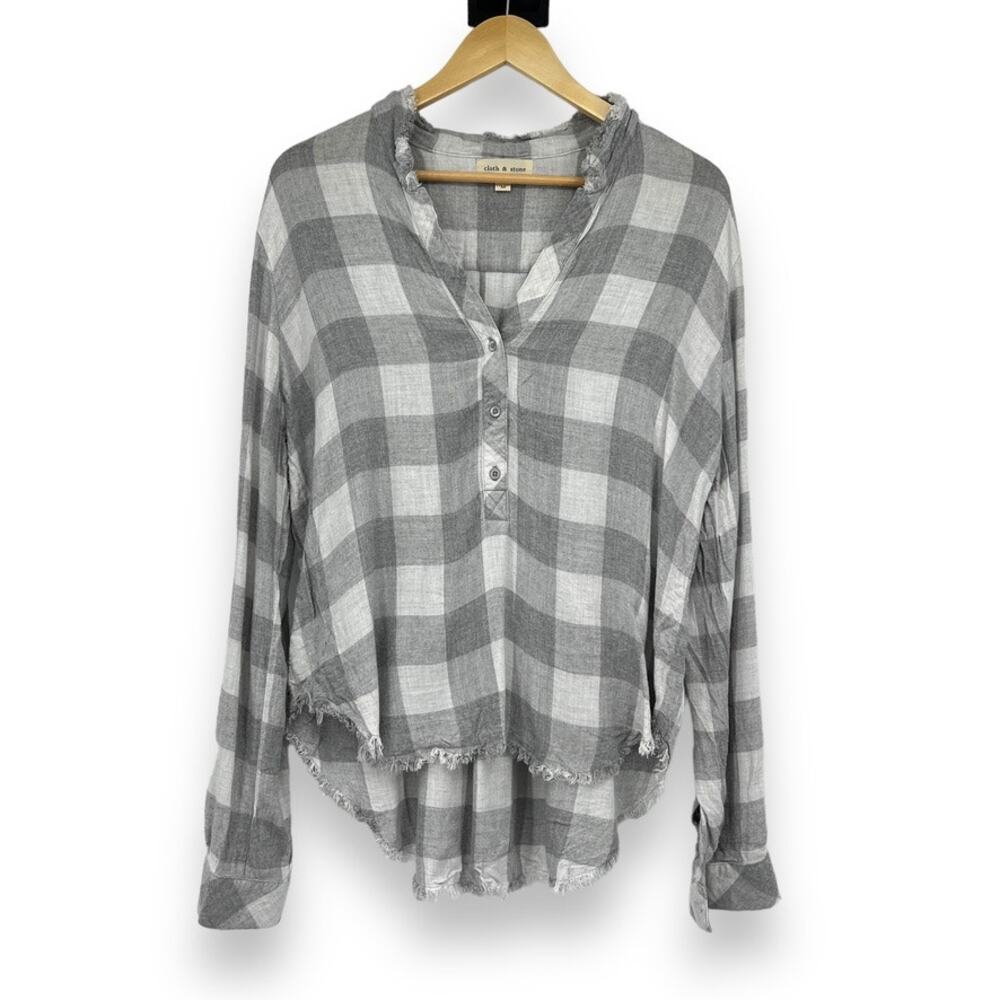 Anthropologie Cloth & Stone Gray Plaid Long Sleeve Button Up Shirt Women's M